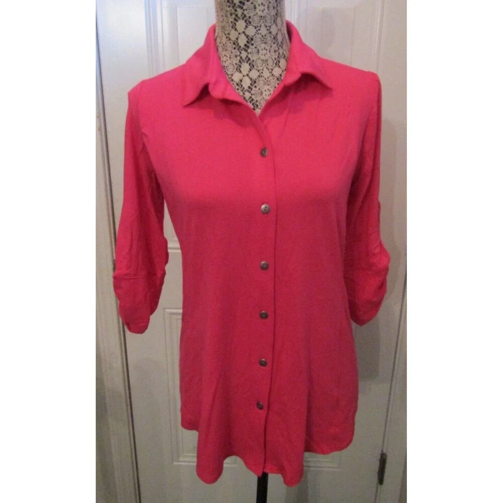 Pure Amici Shirt NWT Pink Button Front Blouse Bamboo Womens Size M